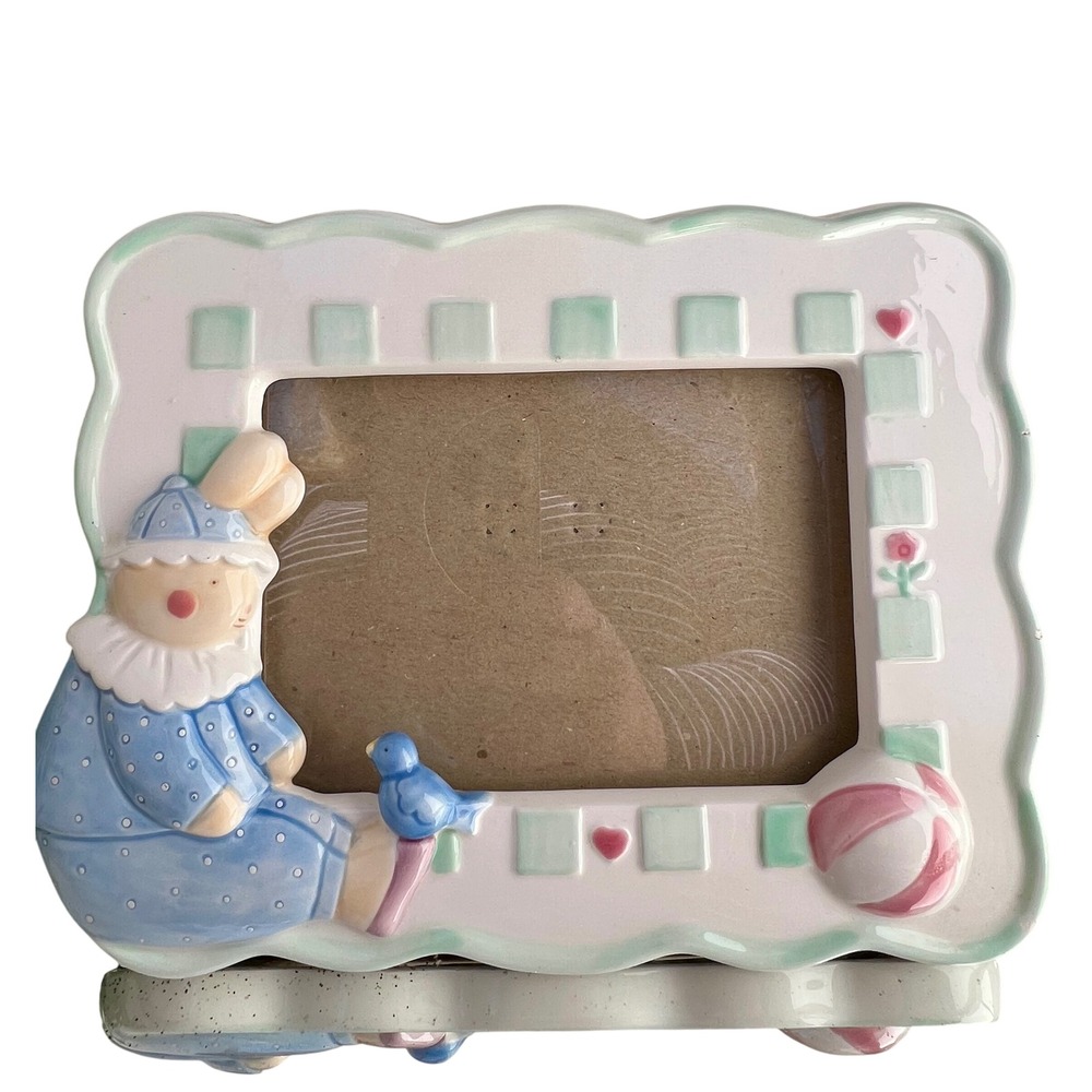Vintage Ganz Ceramic Bunny Picture Frame | 4x6 Nursery Decor Rabbit Floral